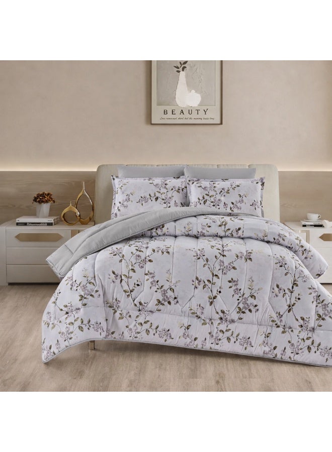 ماركه  طقم مفرش سرير نفر ونص 4 قطع وجهين (مشجر / سادة) – لحاف منفوخ مايكروفايبر 170×230 سم مع شرشف مطاطي، خامة فاخرة وتصميم أنيق يمنح غرفتك لمسة فخامة وراحة - Image 1